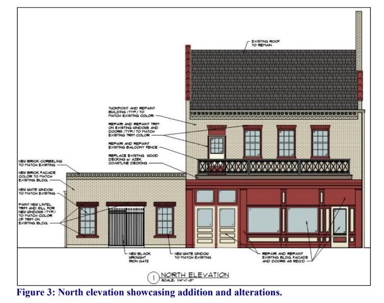 North elevation architectural rendering of The Corner Bar renovation